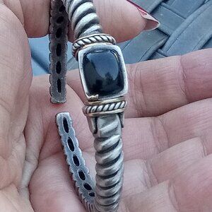 Authentic Effy sterling 18k onyx cuff bracelet hinged